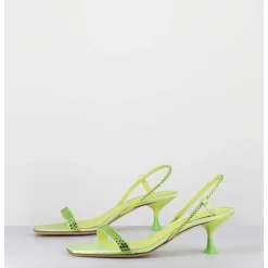 Sandales Petit Talon Satin Vert & Strass - Tami Satin Kiwi