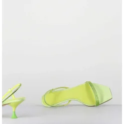 Sandales Petit Talon Satin Vert & Strass - Tami Satin Kiwi
