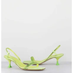 Sandales Petit Talon Satin Vert & Strass - Tami Satin Kiwi