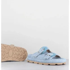 Sandales Plates A Boucles En Eponge Bleu Ciel - Agap Spugna Cielo