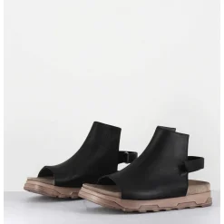 Sandales Plates Cuir Noir & Semelle Effet Use _ 3366 Gas Nero