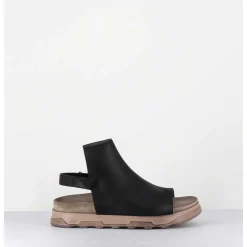 Sandales Plates Cuir Noir & Semelle Effet Use _ 3366 Gas Nero