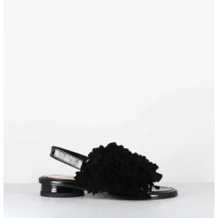 Sandales Plates Effet Eponge Cuir Noir - Alison Tiger Nero