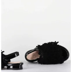 Sandales Plates Effet Eponge Cuir Noir - Alison Tiger Nero
