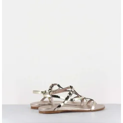 Sandales Plates En Cuir Metallise Dore - 11310 Viper Platino