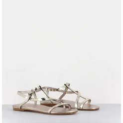 Sandales Plates En Cuir Metallise Dore - 11310 Viper Platino