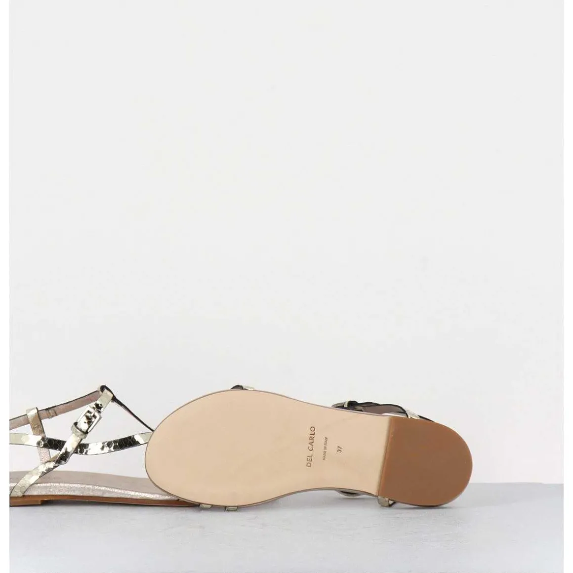 Sandales Plates En Cuir Metallise Dore - 11310 Viper Platino