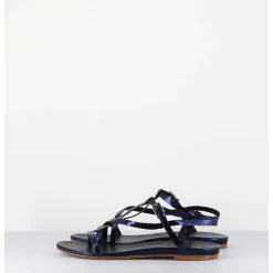 Sandales Plates En Cuir Metallise Bleu Nuit - 11310 Viper Oceano