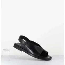 Sandales Plates En Cuir Noir Asymetrique - Ara Trill Nero