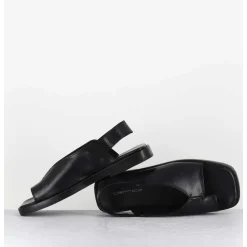Sandales Plates En Cuir Noir Asymetrique - Ara Trill Nero