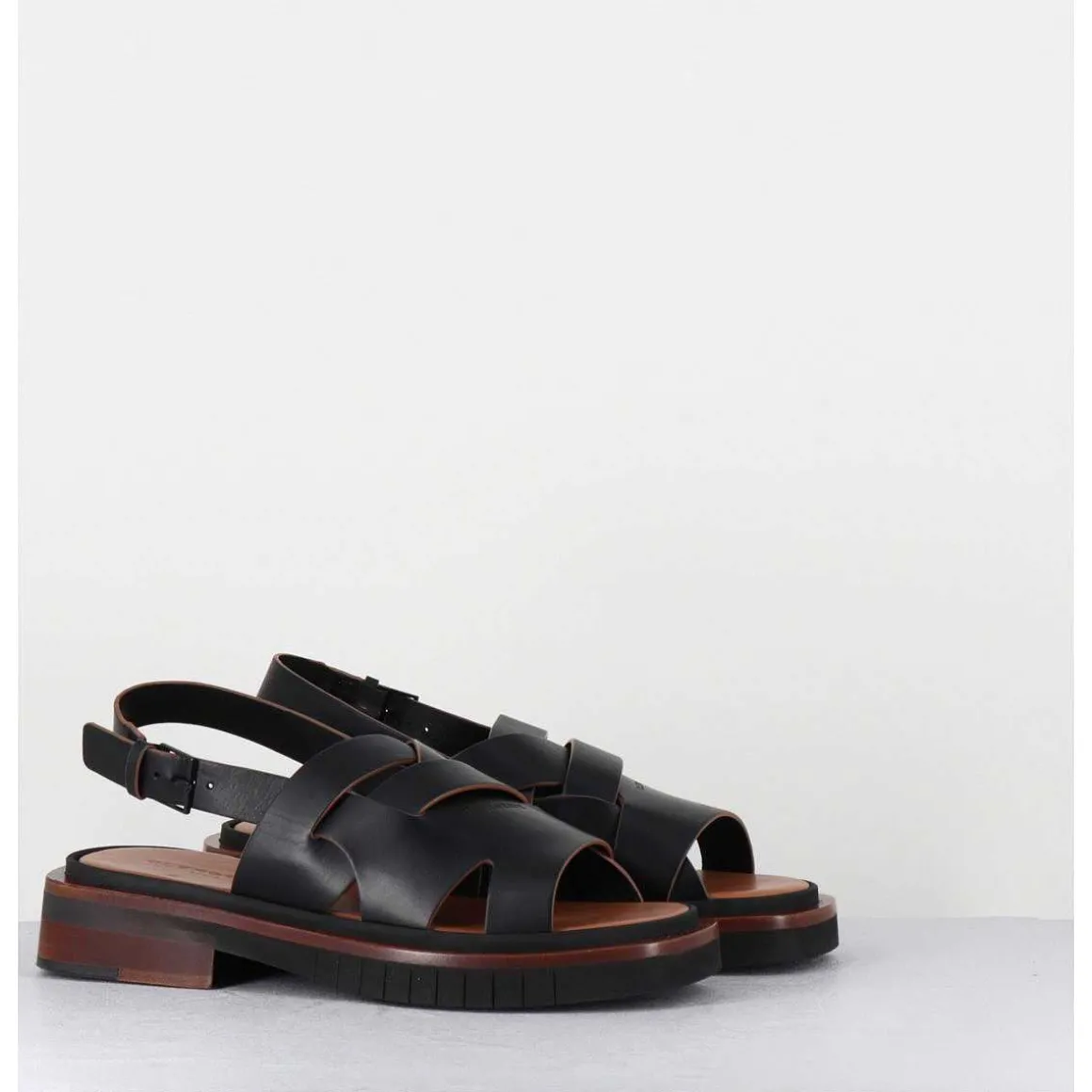 Sandales Plates En Cuir Noir - Alaris Sport Noir