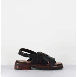Sandales Plates En Cuir Noir - Alaris Sport Noir