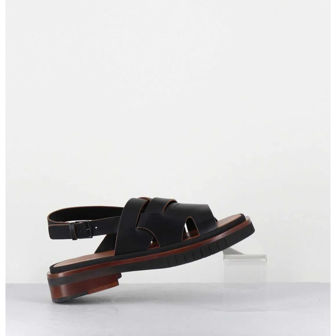 Sandales Plates En Cuir Noir - Alaris Sport Noir