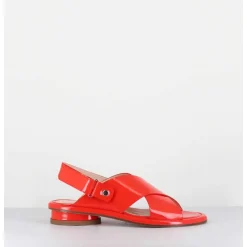 Sandales Plates En Cuir Rouge - Alison Criss Tangerine