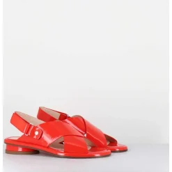 Sandales Plates En Cuir Rouge - Alison Criss Tangerine