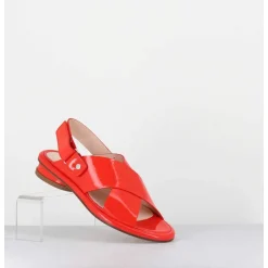 Sandales Plates En Cuir Rouge - Alison Criss Tangerine