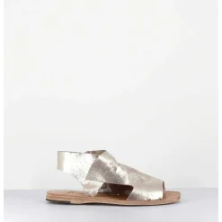 Sandales Plates En Cuir Souple Or Clair Decoupe Asymetrique - Itaca033 Max Platino