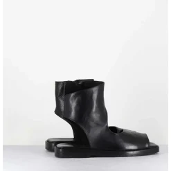 Sandales Plates 'Open-Boots' Destructure En Cuir Noir - Ara Trill Nero