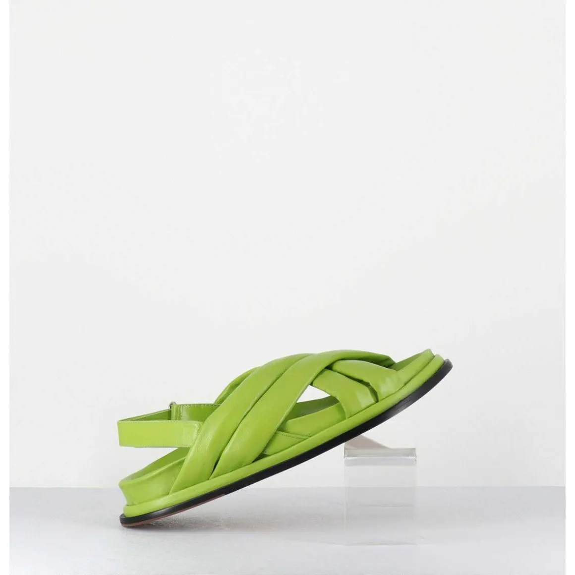 Sandales Plates Semelle Anatomique En Cuir Souple Vert - Drika Nappa Kiwi