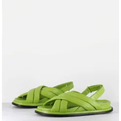 Sandales Plates Semelle Anatomique En Cuir Souple Vert - Drika Nappa Kiwi