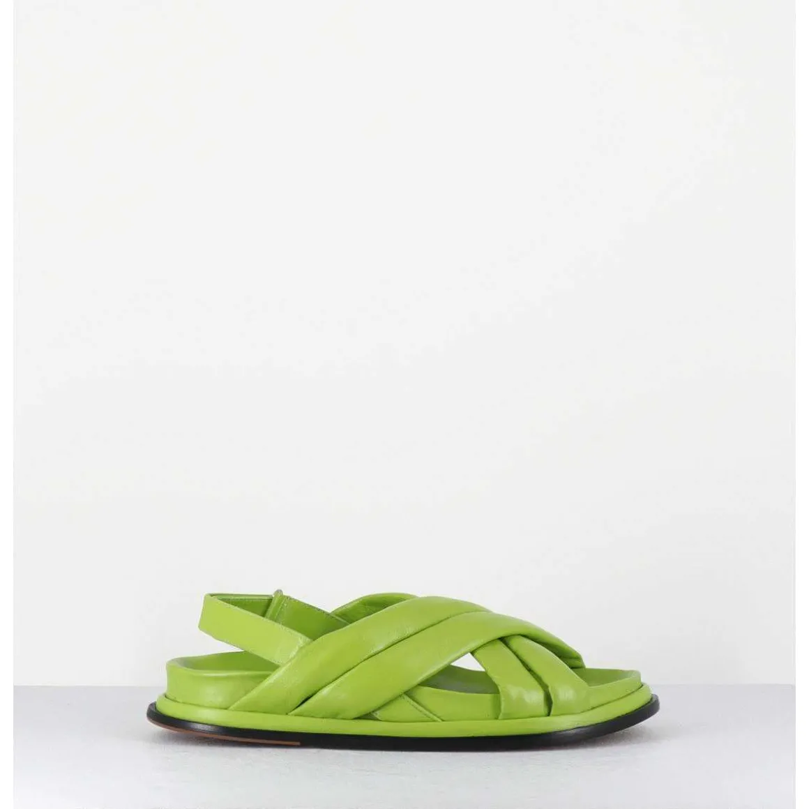 Sandales Plates Semelle Anatomique En Cuir Souple Vert - Drika Nappa Kiwi