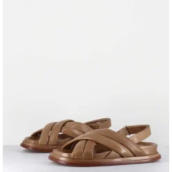 Sandales Plates Semelle Anatomique En Cuir Souple Taupe -Drika Nappa Sand