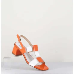 Sandales 60S Bout Carre En Cuir Vernis Orange & Blanc - Lefai5 Orange White