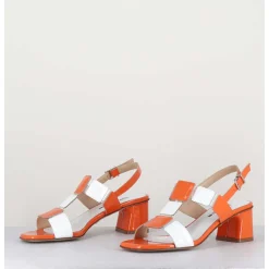 Sandales 60S Bout Carre En Cuir Vernis Orange & Blanc - Lefai5 Orange White