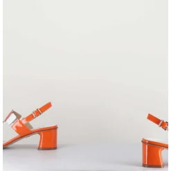 Sandales 60S Bout Carre En Cuir Vernis Orange & Blanc - Lefai5 Orange White