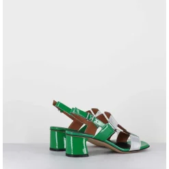 Sandales 60S Bout Carre En Cuir Vernis Vert & Argent - Lefai7 Verde Argento
