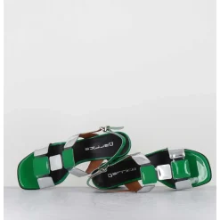Sandales 60S Bout Carre En Cuir Vernis Vert & Argent - Lefai7 Verde Argento