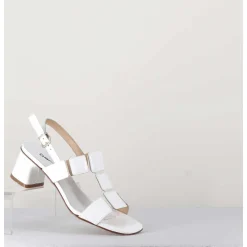 Sandales 60S Bout Carre En Cuir Vernis Blanc - Lefai1 Vernice Bianco
