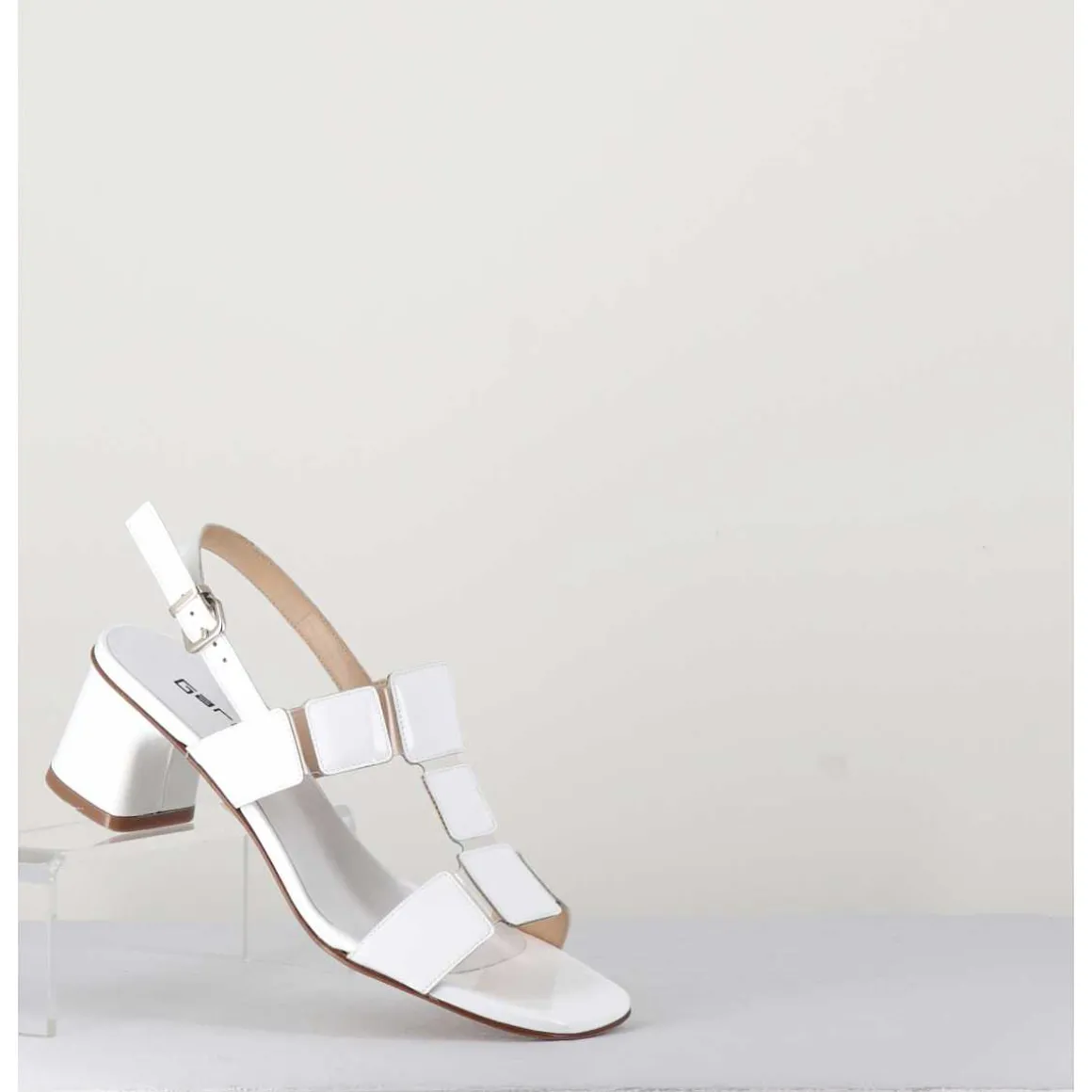Sandales 60S Bout Carre En Cuir Vernis Blanc - Lefai1 Vernice Bianco