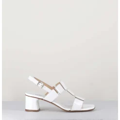 Sandales 60S Bout Carre En Cuir Vernis Blanc - Lefai1 Vernice Bianco