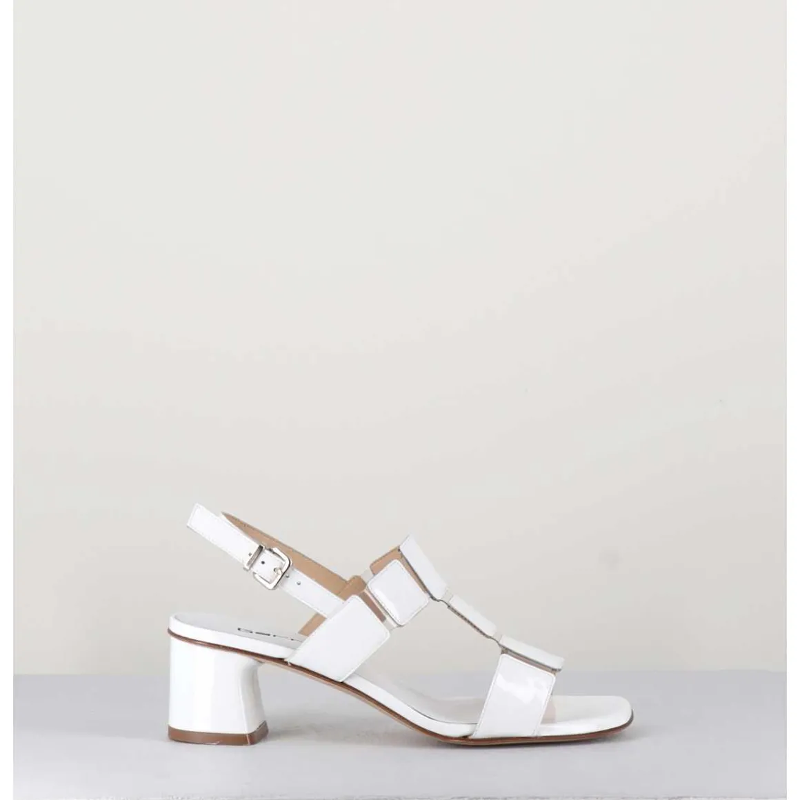 Sandales 60S Bout Carre En Cuir Vernis Blanc - Lefai1 Vernice Bianco