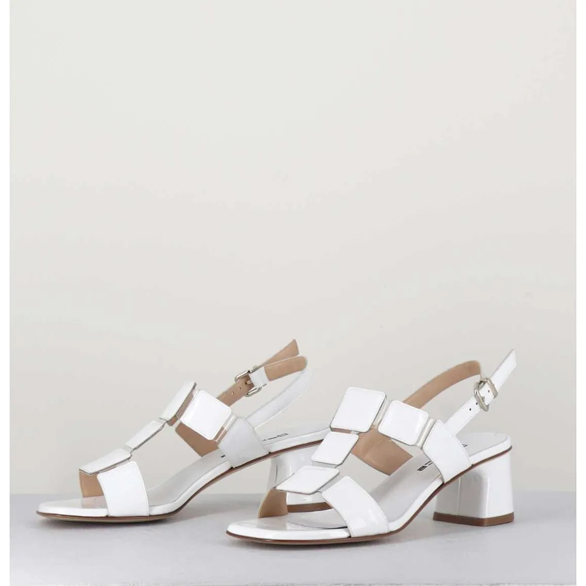 Sandales 60S Bout Carre En Cuir Vernis Blanc - Lefai1 Vernice Bianco
