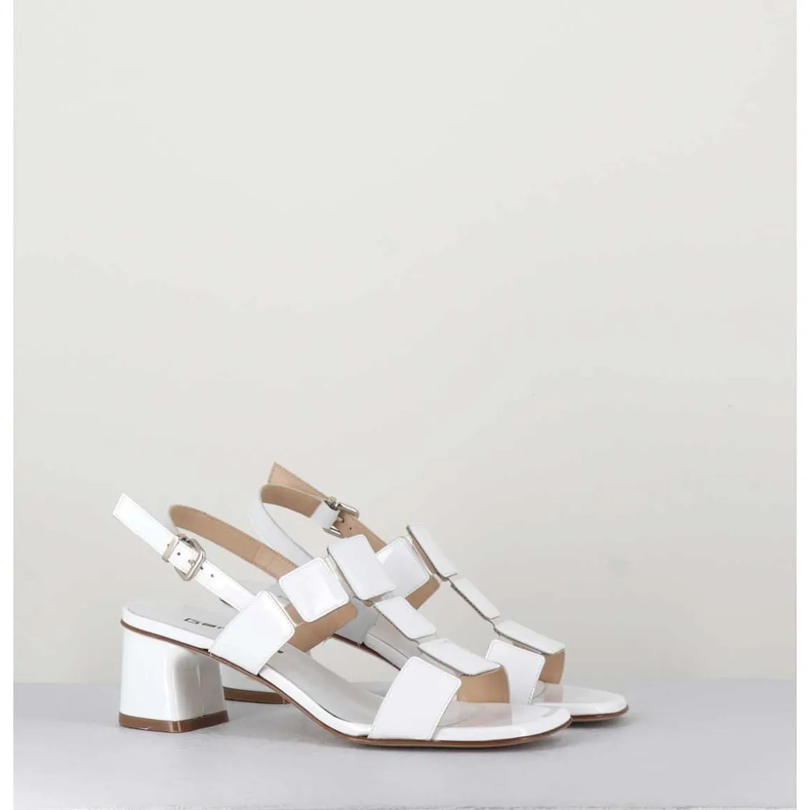 Sandales 60S Bout Carre En Cuir Vernis Blanc - Lefai1 Vernice Bianco