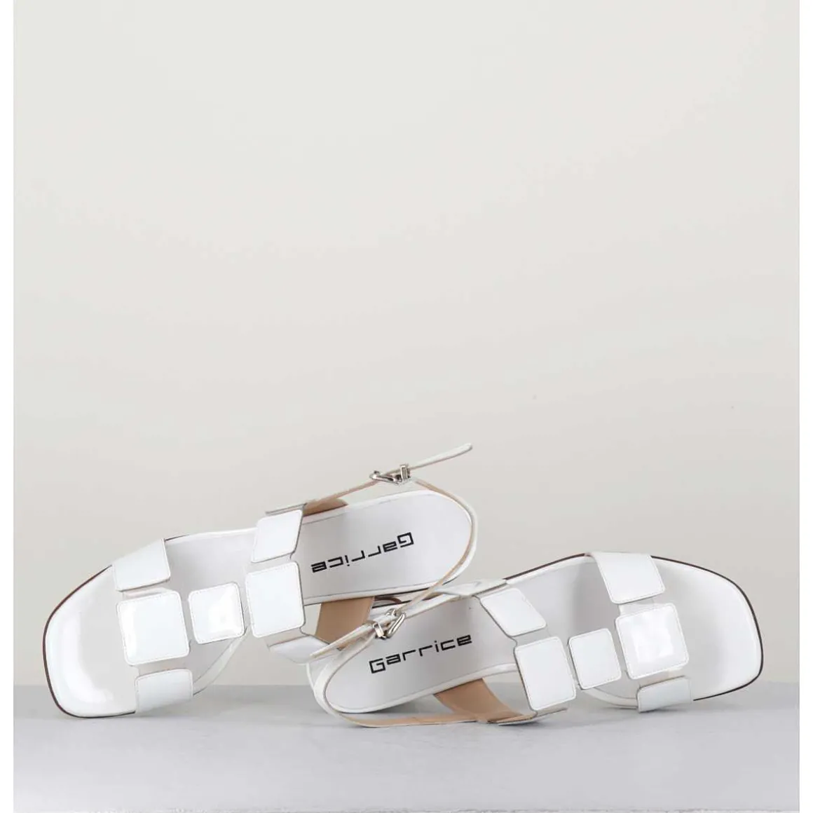 Sandales 60S Bout Carre En Cuir Vernis Blanc - Lefai1 Vernice Bianco