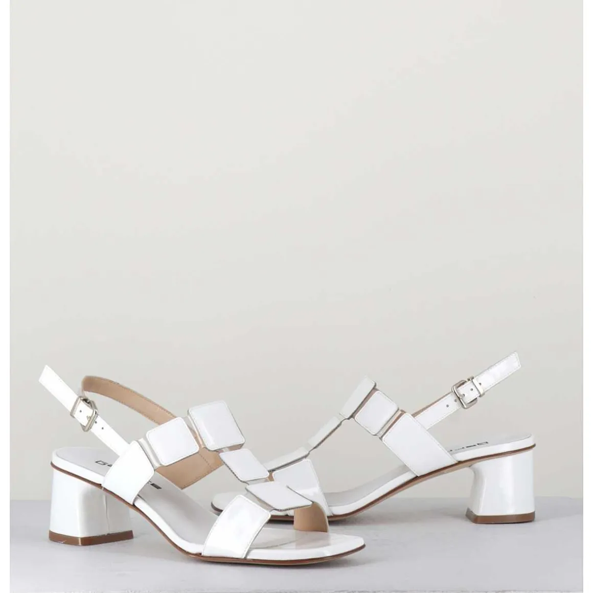 Sandales 60S Bout Carre En Cuir Vernis Blanc - Lefai1 Vernice Bianco