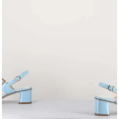 Sandales 60S Bout Carre En Cuir Vernis Bleu Ciel - Lefai3 Vernice Laundry