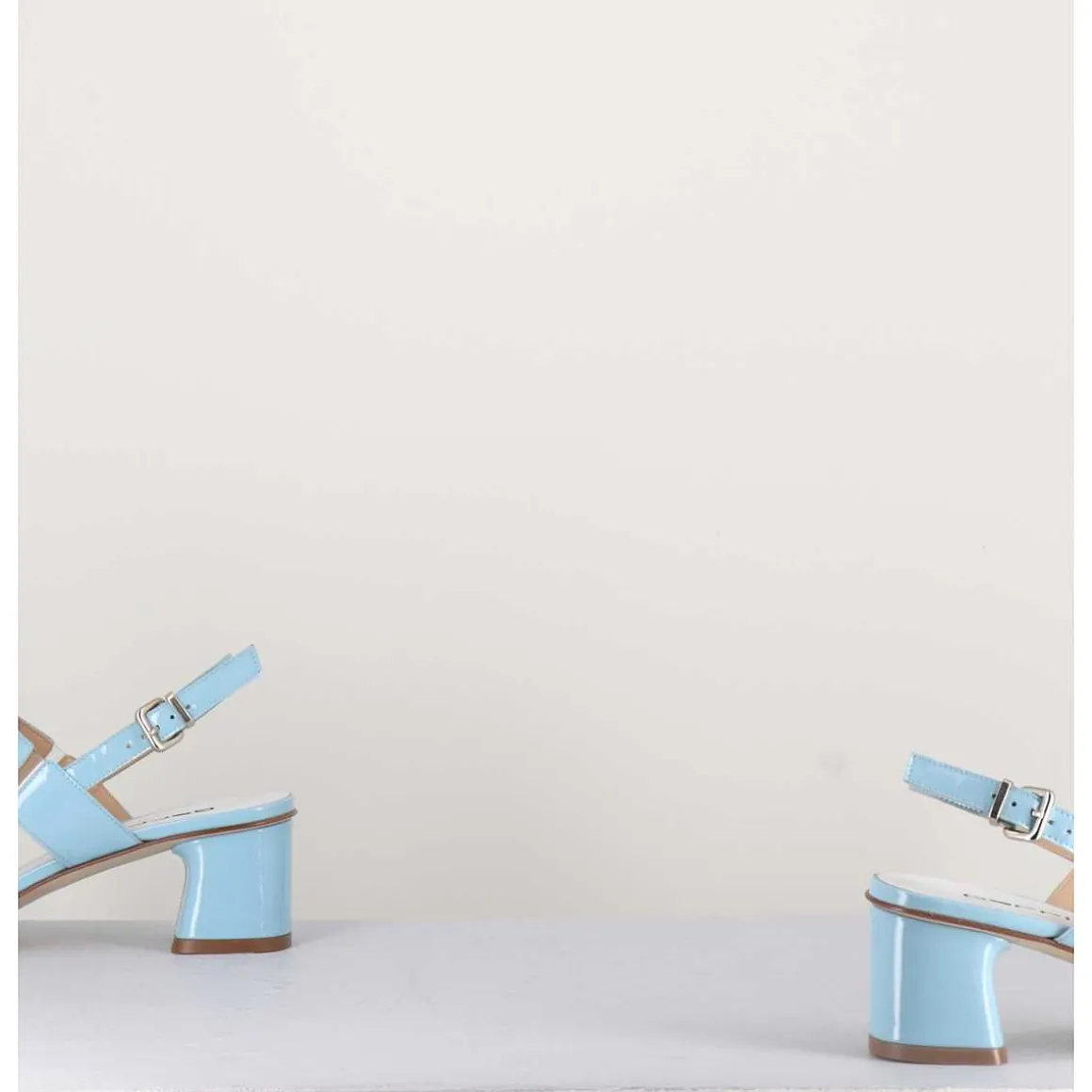 Sandales 60S Bout Carre En Cuir Vernis Bleu Ciel - Lefai3 Vernice Laundry