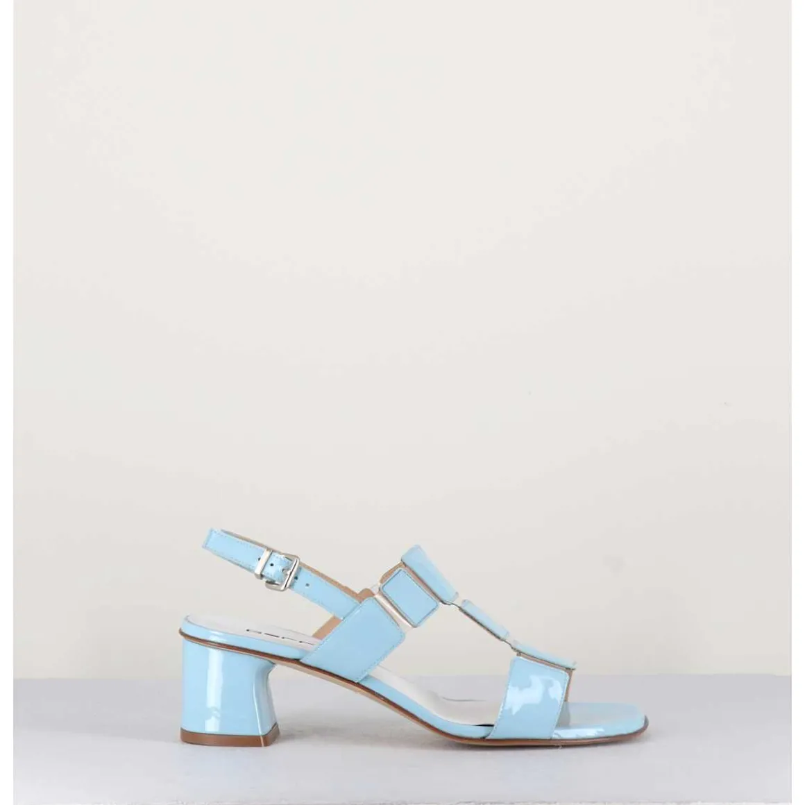 Sandales 60S Bout Carre En Cuir Vernis Bleu Ciel - Lefai3 Vernice Laundry