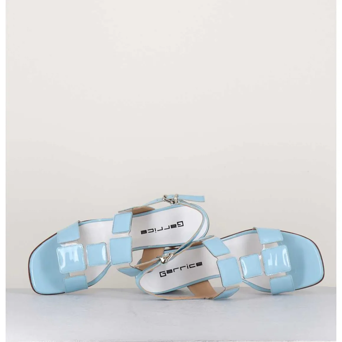 Sandales 60S Bout Carre En Cuir Vernis Bleu Ciel - Lefai3 Vernice Laundry