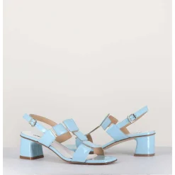 Sandales 60S Bout Carre En Cuir Vernis Bleu Ciel - Lefai3 Vernice Laundry