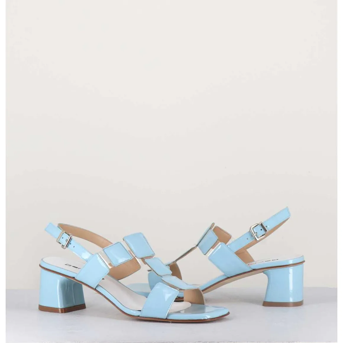 Sandales 60S Bout Carre En Cuir Vernis Bleu Ciel - Lefai3 Vernice Laundry