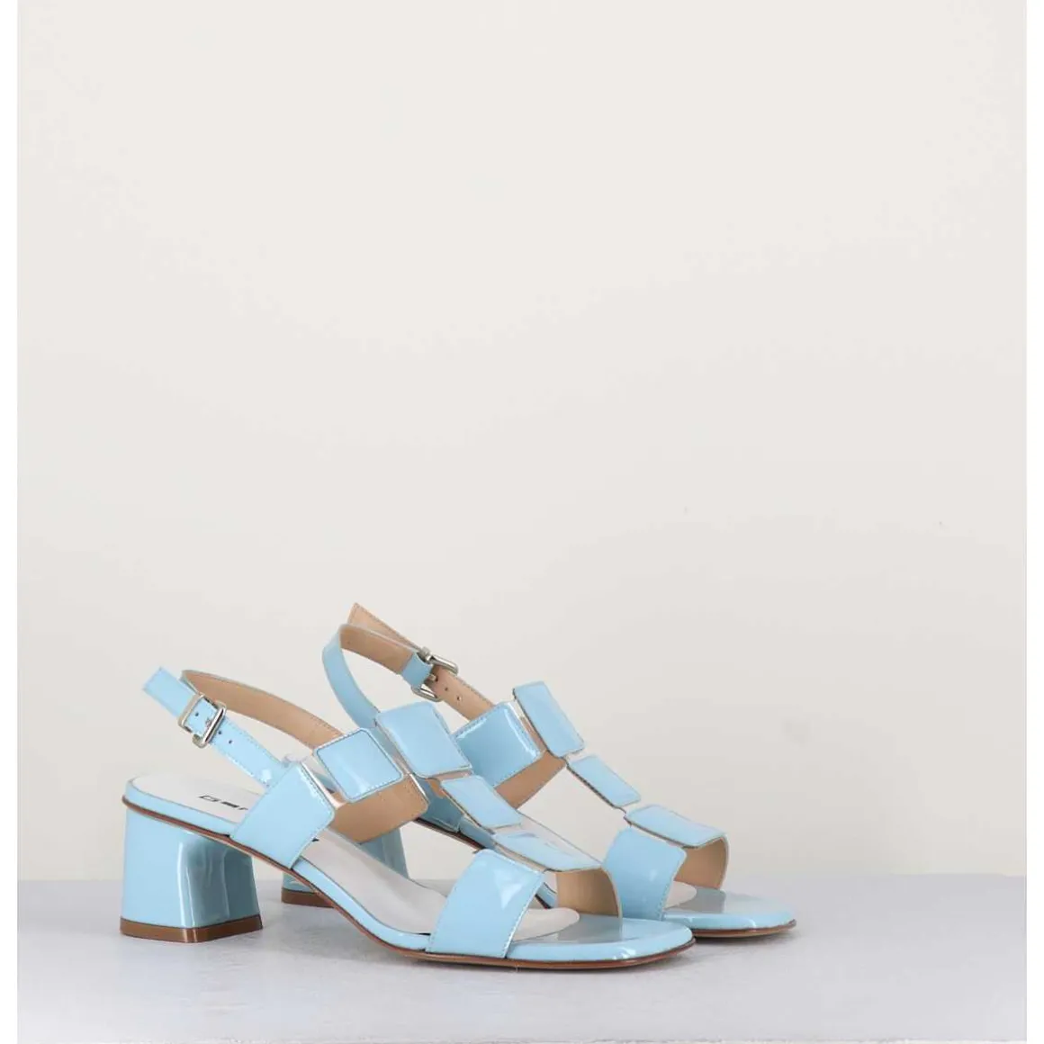 Sandales 60S Bout Carre En Cuir Vernis Bleu Ciel - Lefai3 Vernice Laundry