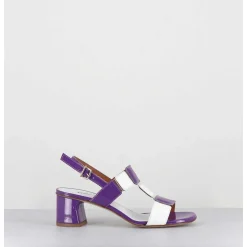 Sandales 60S Bout Carre En Cuir Vernis Violet & Blanc - Lefai Violet White