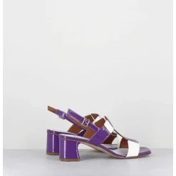 Sandales 60S Bout Carre En Cuir Vernis Violet & Blanc - Lefai Violet White