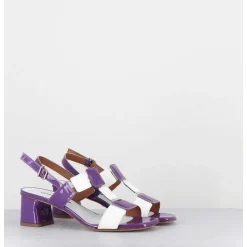 Sandales 60S Bout Carre En Cuir Vernis Violet & Blanc - Lefai Violet White