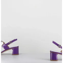 Sandales 60S Bout Carre En Cuir Vernis Violet & Blanc - Lefai Violet White